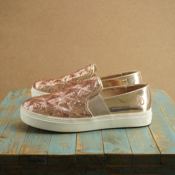 Sam Edelman Womens Sheena Pam Rose Gold Pink Sequin Slip On Sneakers Size 7 - Picture 5 of 12